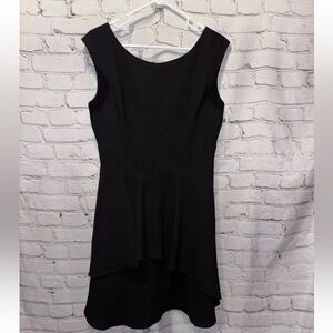 Eliza J Black Dress Tiered Ruffle Crepe Sheath Sleeveless Back Zipper Size 10